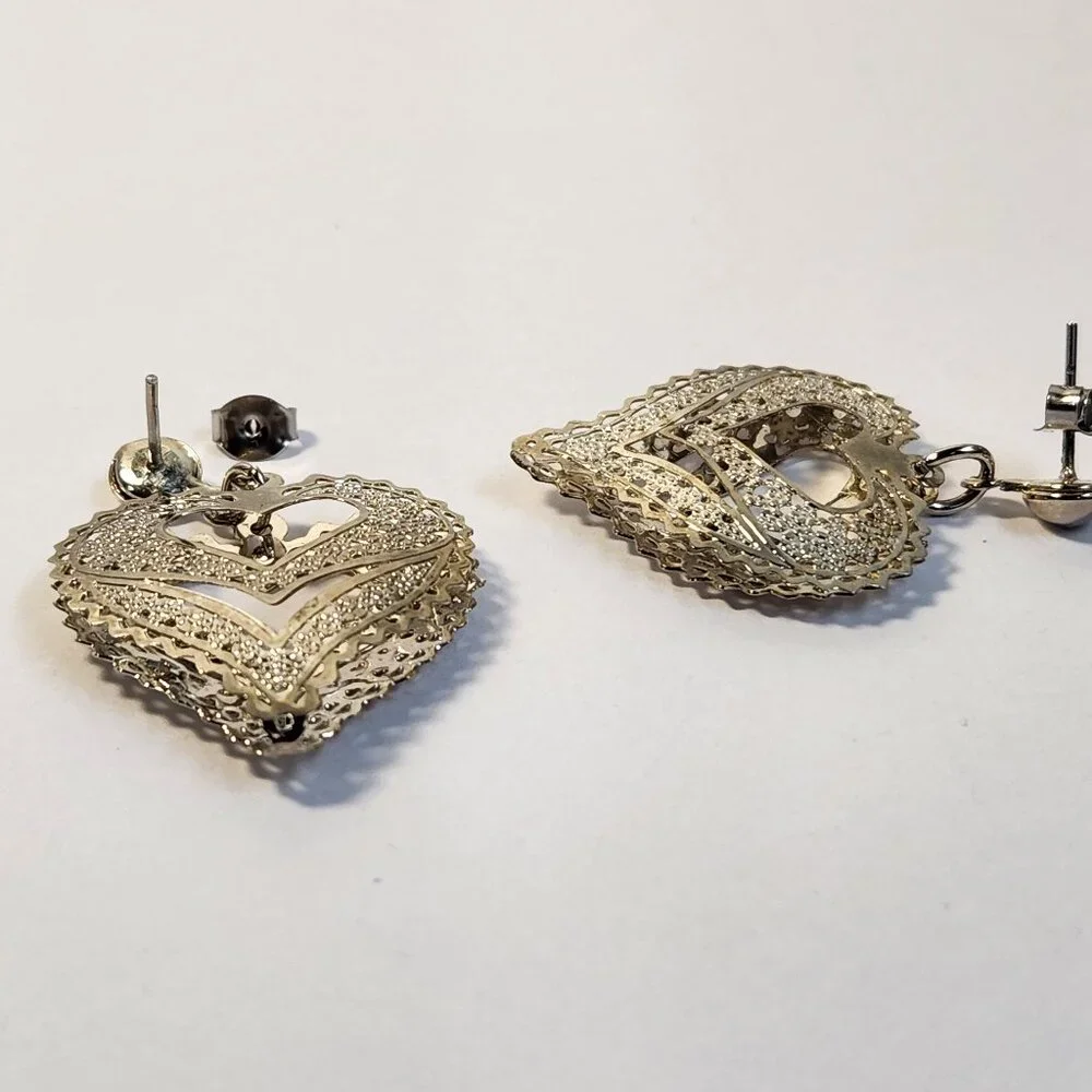 VTG NIB 3.48g 925 Retro "Puffed" Thin Silver Filigree Open Drop Stud Earrings - Picture 11 of 15